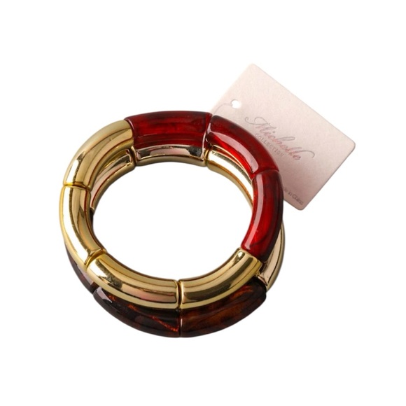 Elegant Gold and Red Hoop Earrings - Picture 2 of 2